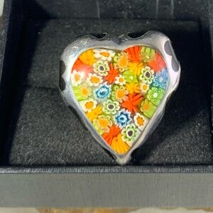 STAINLESS STEEL MURANO GLASS MILLEFIORI HEART RING SIZE 6.5 CHUNKY
